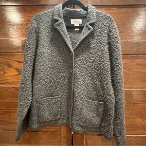 Worthington large wool blend Charcoal grey boucle Cardigan sweater vintage coat